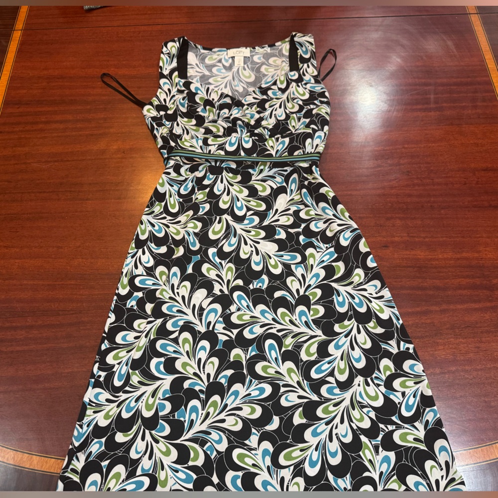 LOFT Black and White Patterned Dress Womens Style